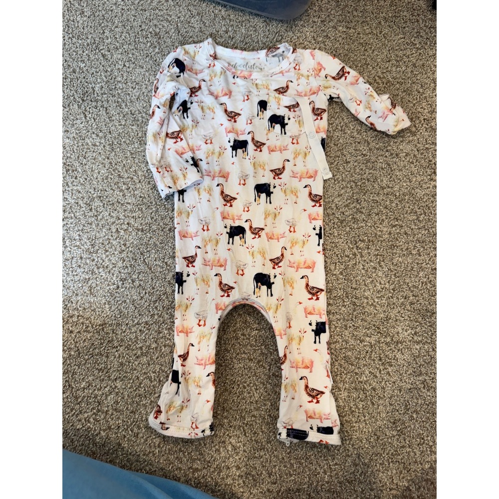 Doodalou Bamboo Farm Animal Print Long Sleeve Romper 3-6 Months